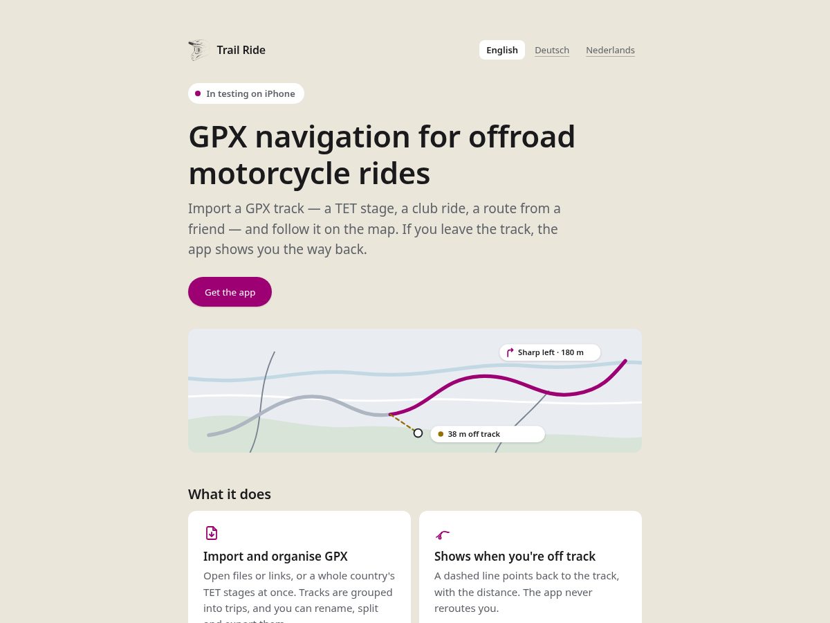 Landing-page snapshot of trailrideapp.com