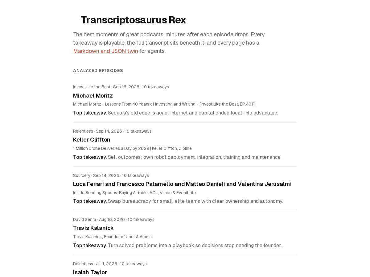 Landing-page snapshot of transcriptosaur.com