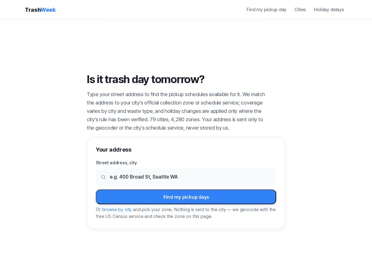 Landing-page snapshot of trashweek.com