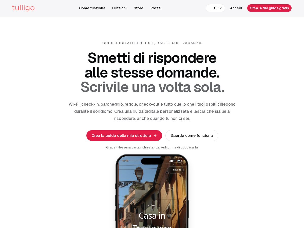 Landing-page snapshot of tulligo.com