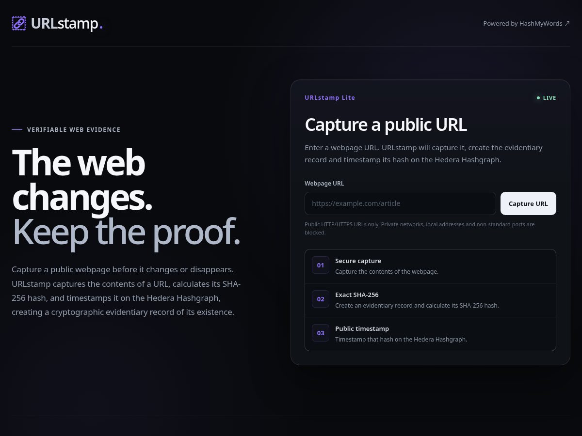Landing-page snapshot of urlstamp.com