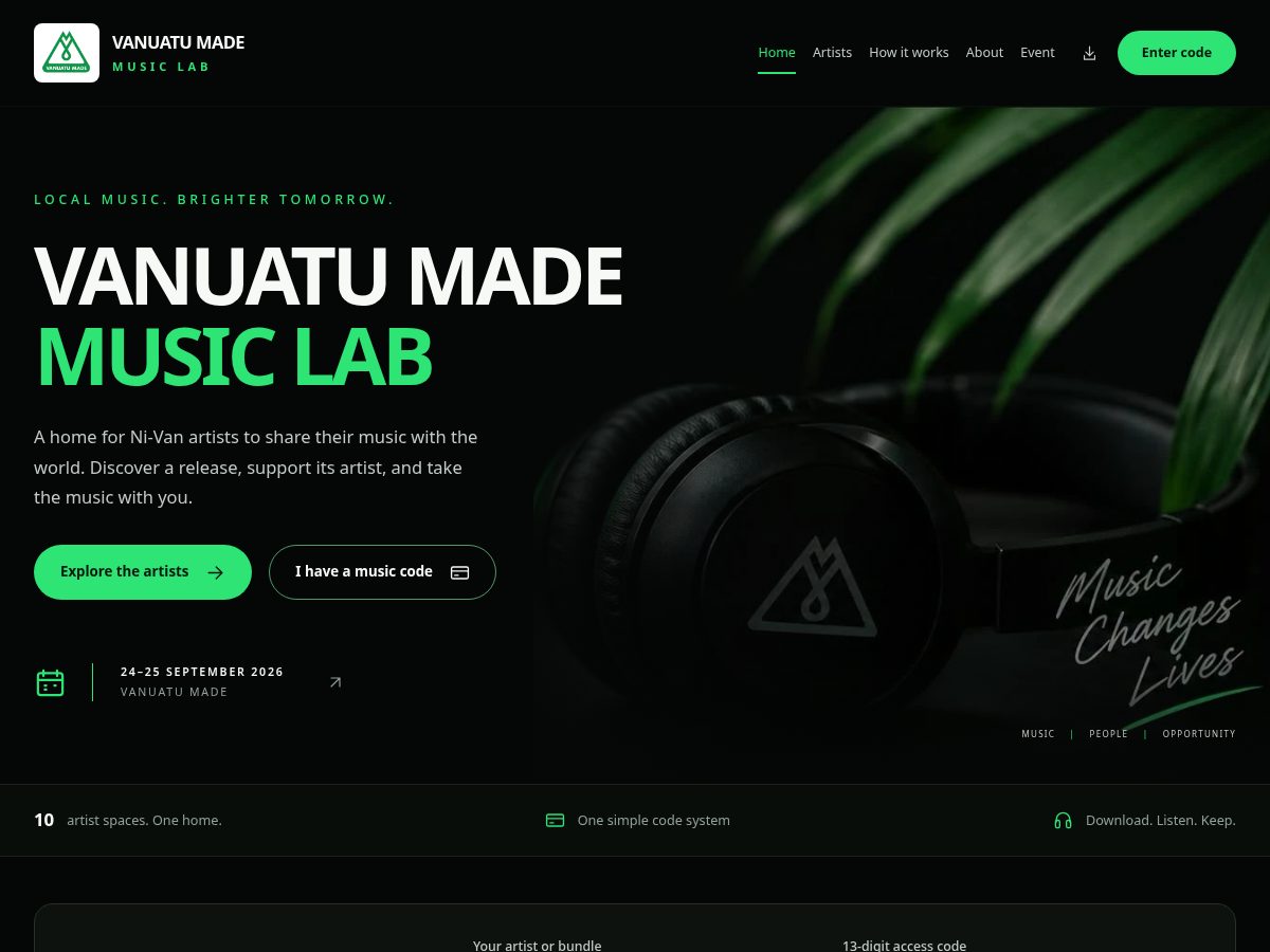 Landing-page snapshot of vanuatumademusiclab.store