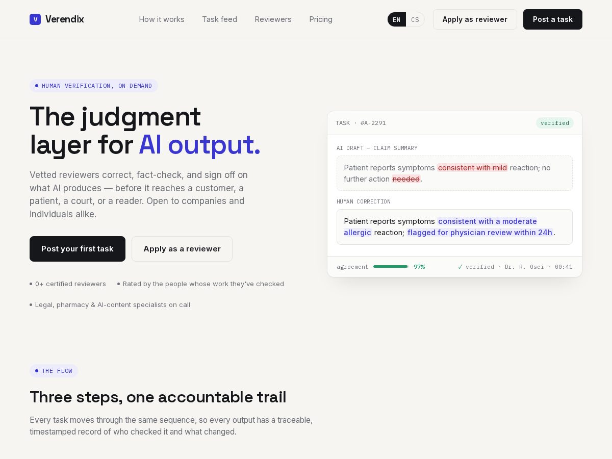 Landing-page snapshot of verendix.com