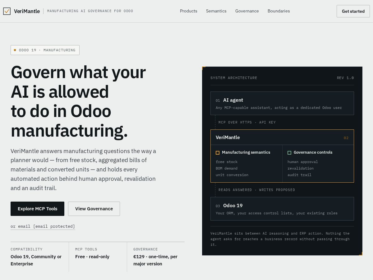 Landing-page snapshot of verimantle.com