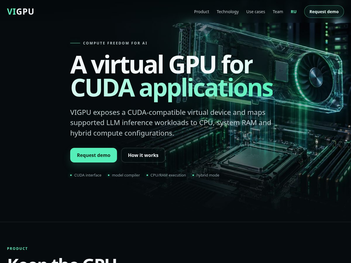 Landing-page snapshot of vigpu.com