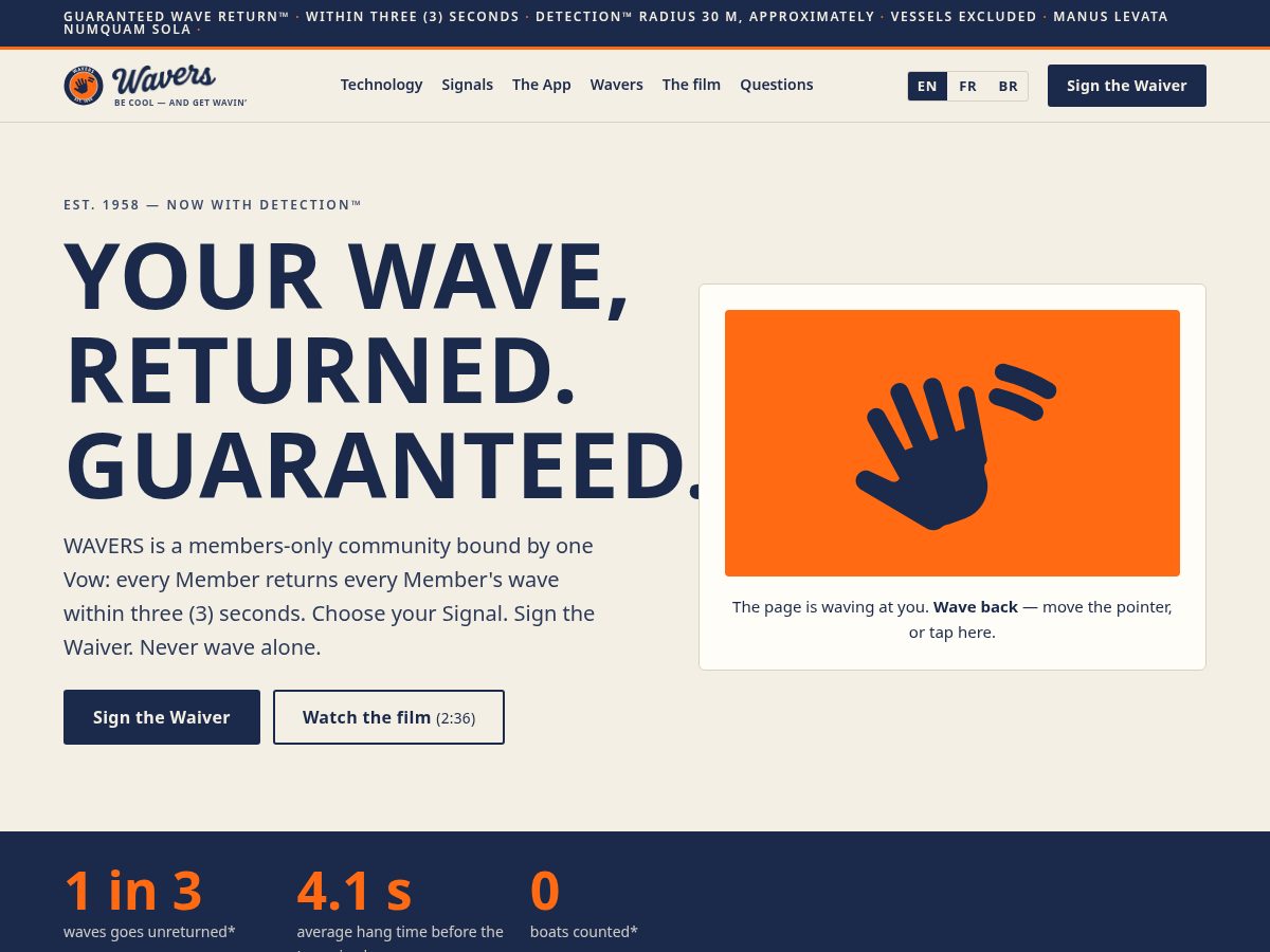 Landing-page snapshot of wavers.club