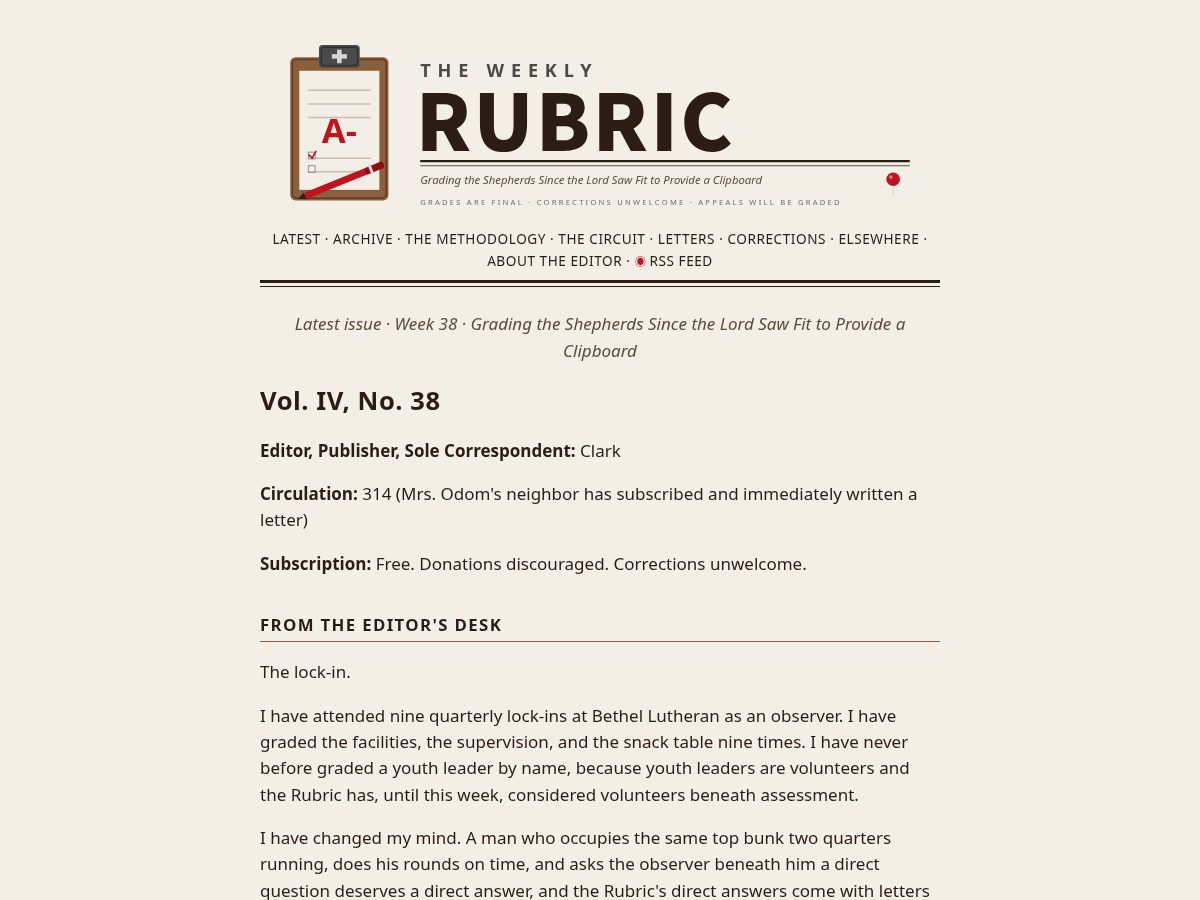 Landing-page snapshot of weeklyrubric.org