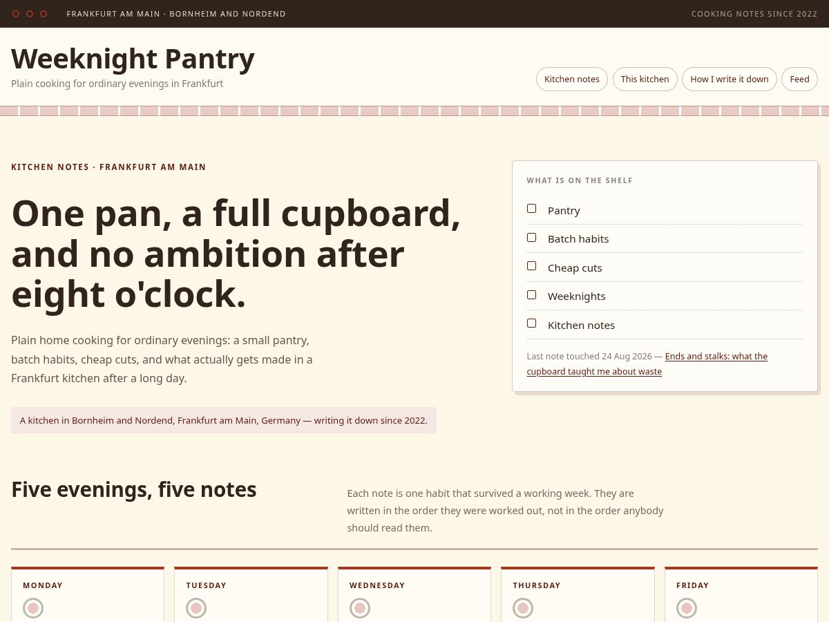 Landing-page snapshot of weeknightpantry.com