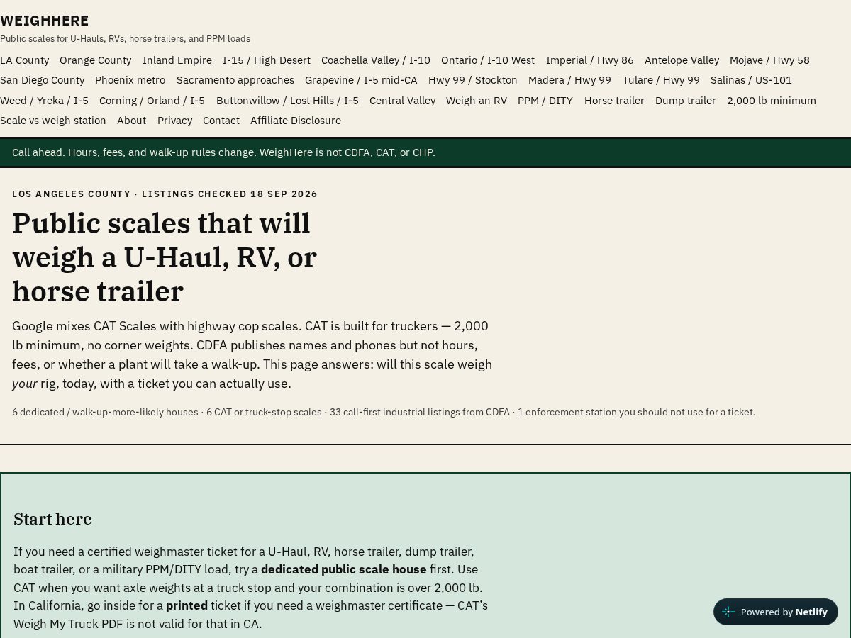 Landing-page snapshot of weighhere.com