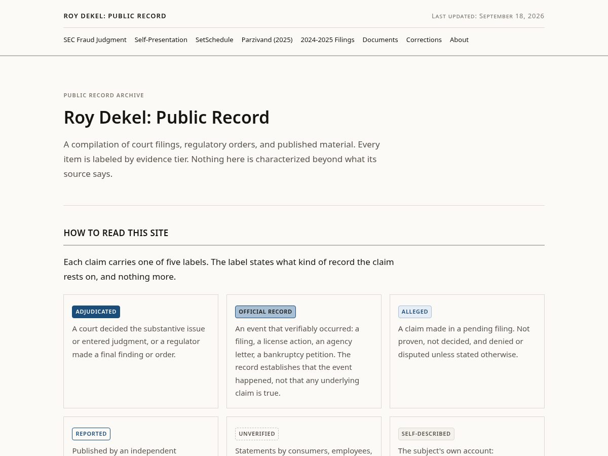 Landing-page snapshot of whoisroydekel.com