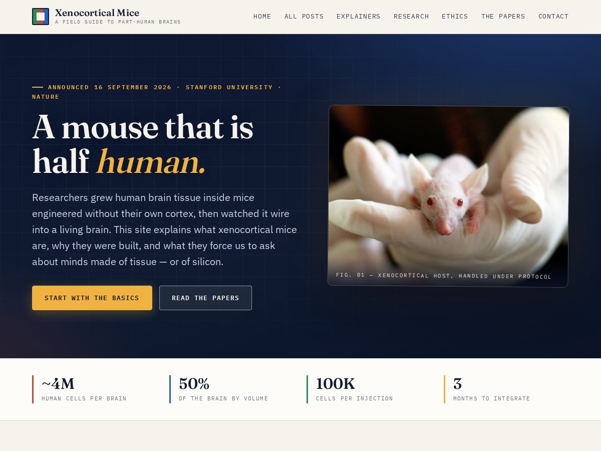 Landing-page snapshot of xenocorticalmice.com
