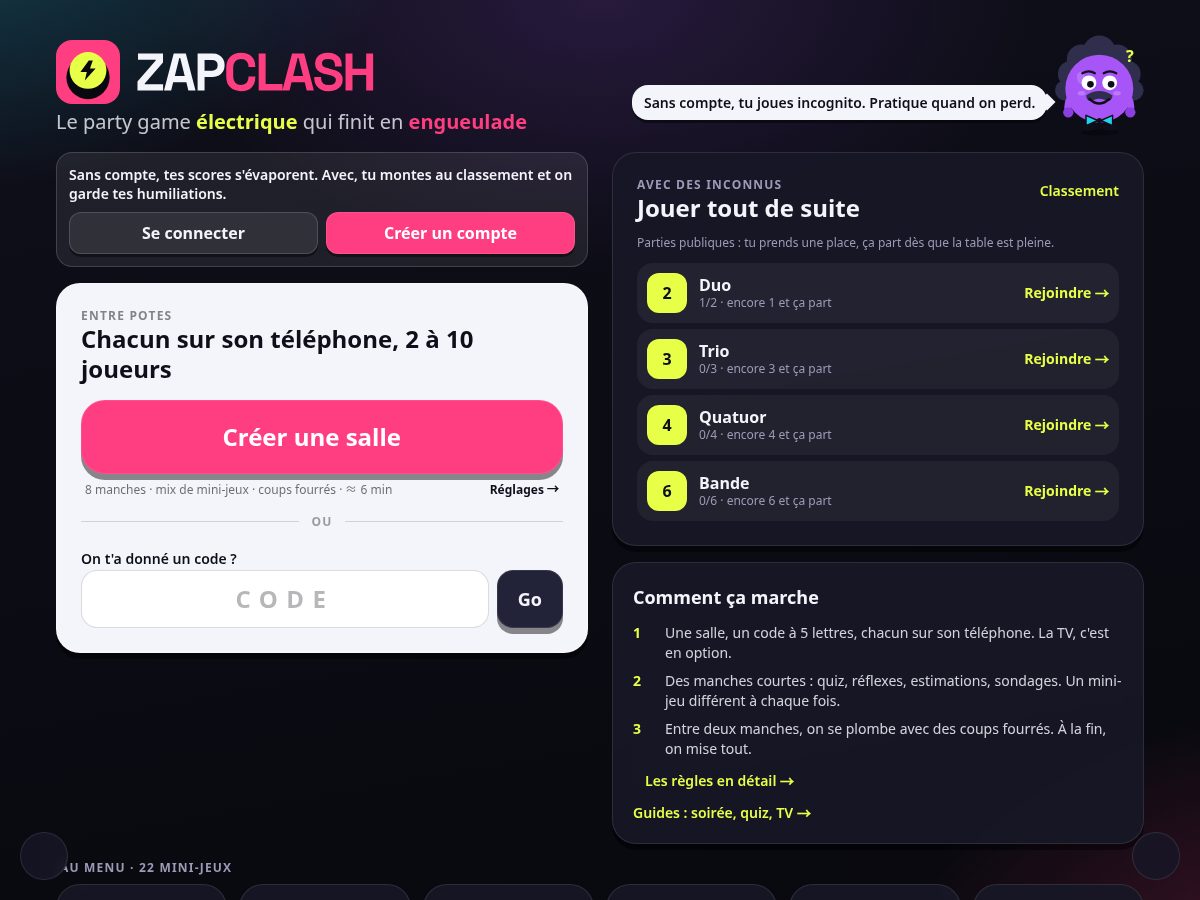 Landing-page snapshot of zapclash.com