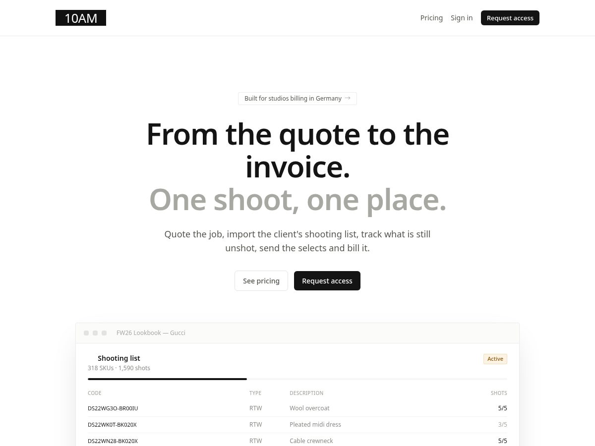 Landing-page snapshot of 10am.app