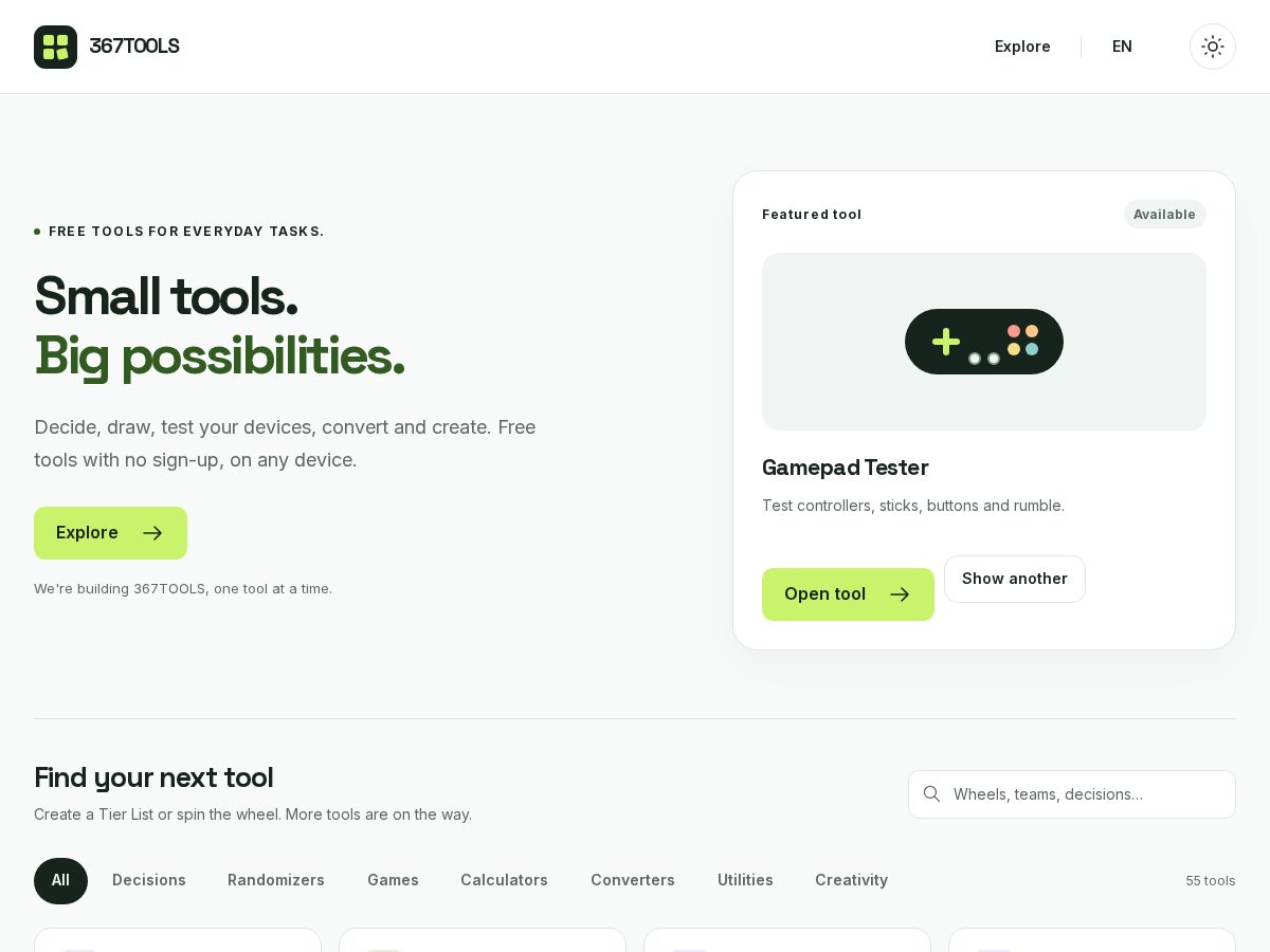Landing-page snapshot of 367tools.com