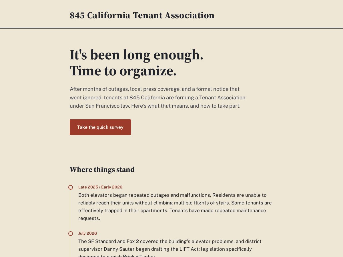 Landing-page snapshot of 845tenants.com