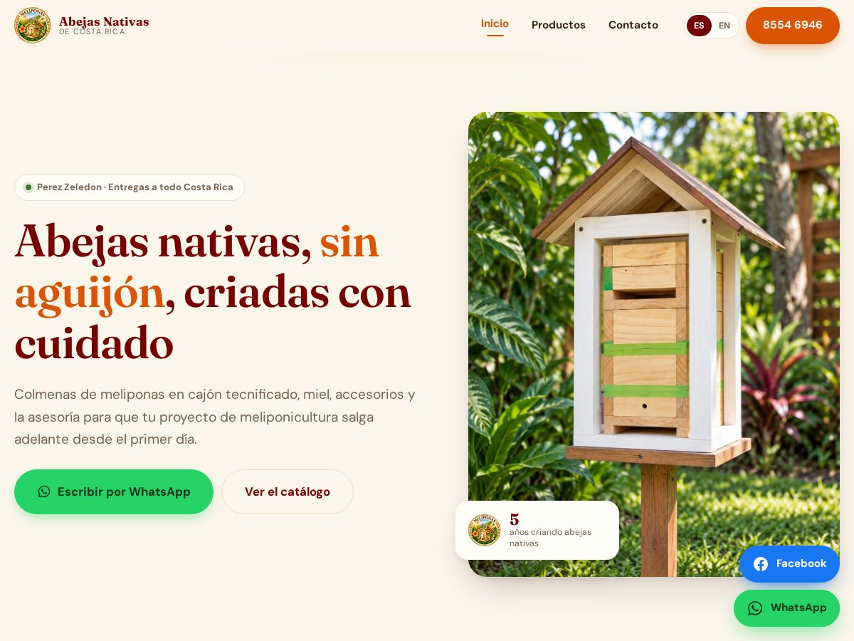 Landing-page snapshot of abejasnativasdecostarica.com