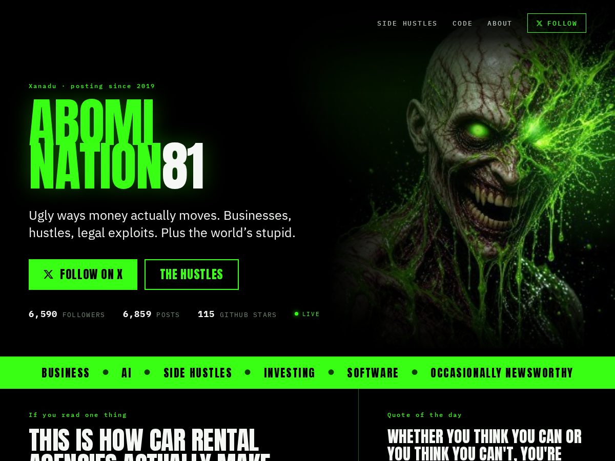 Landing-page snapshot of abomination81.com
