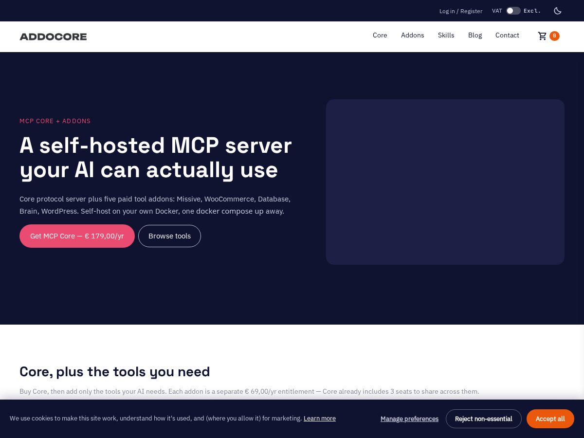 Landing-page snapshot of addocore.site