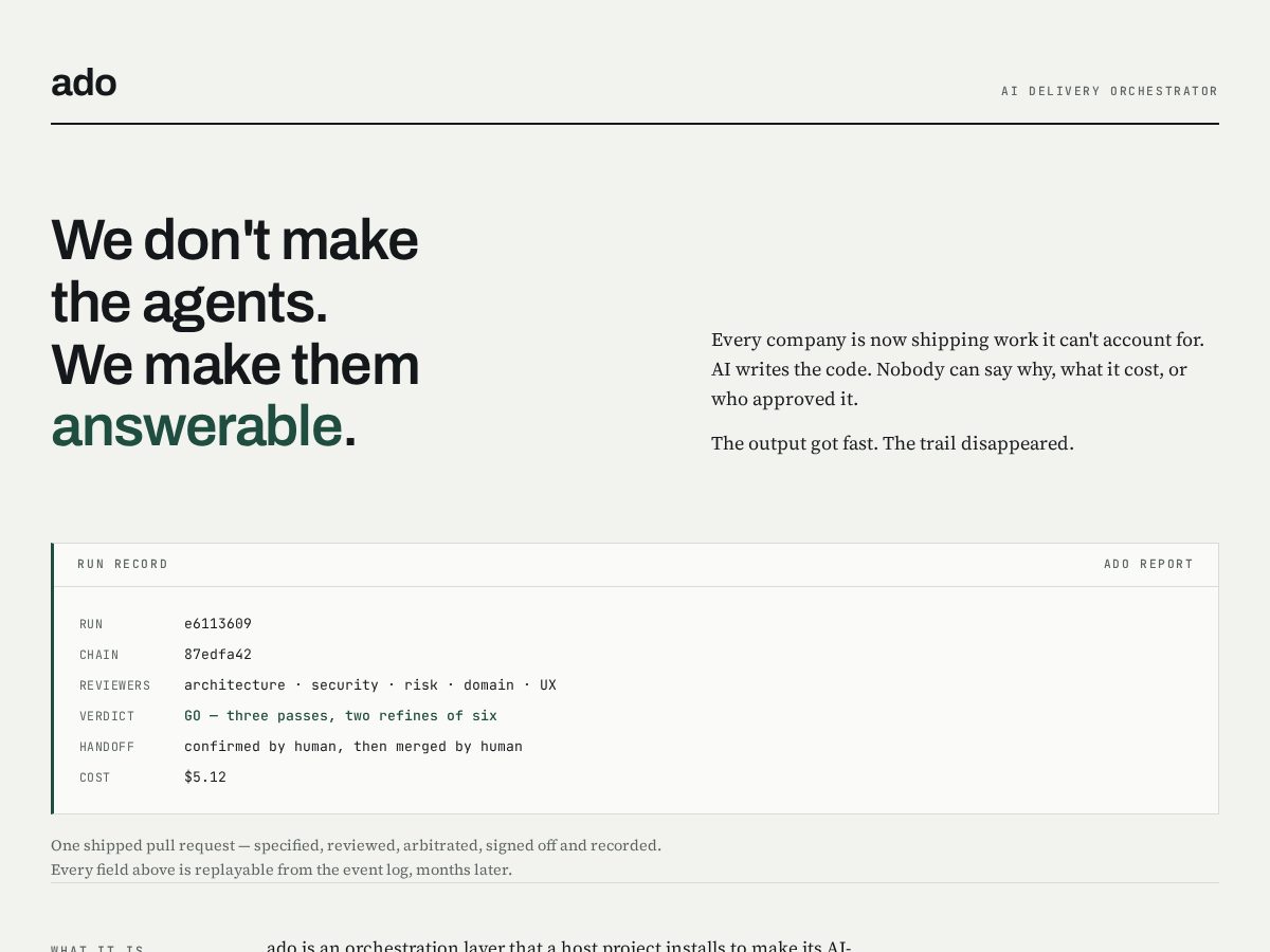 Landing-page snapshot of ado.run