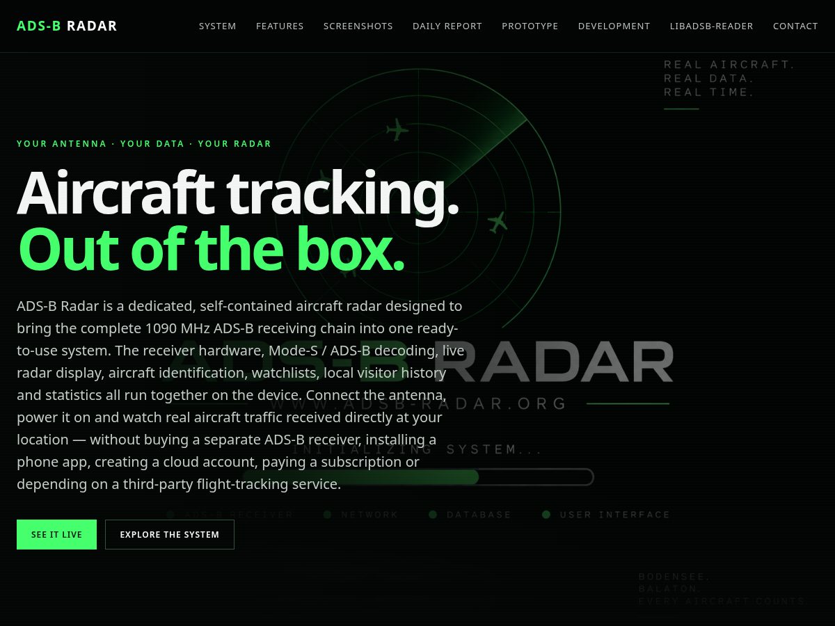 Landing-page snapshot of adsb-radar.org
