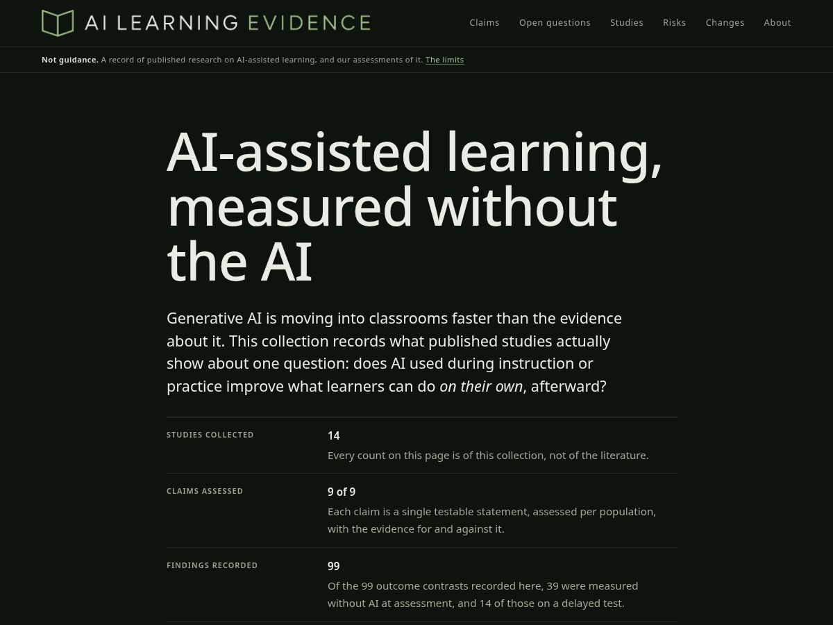 Landing-page snapshot of ai-learningevidence.com