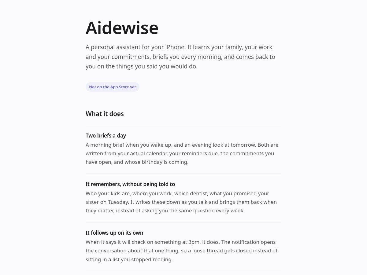 Landing-page snapshot of aidewiseapp.com