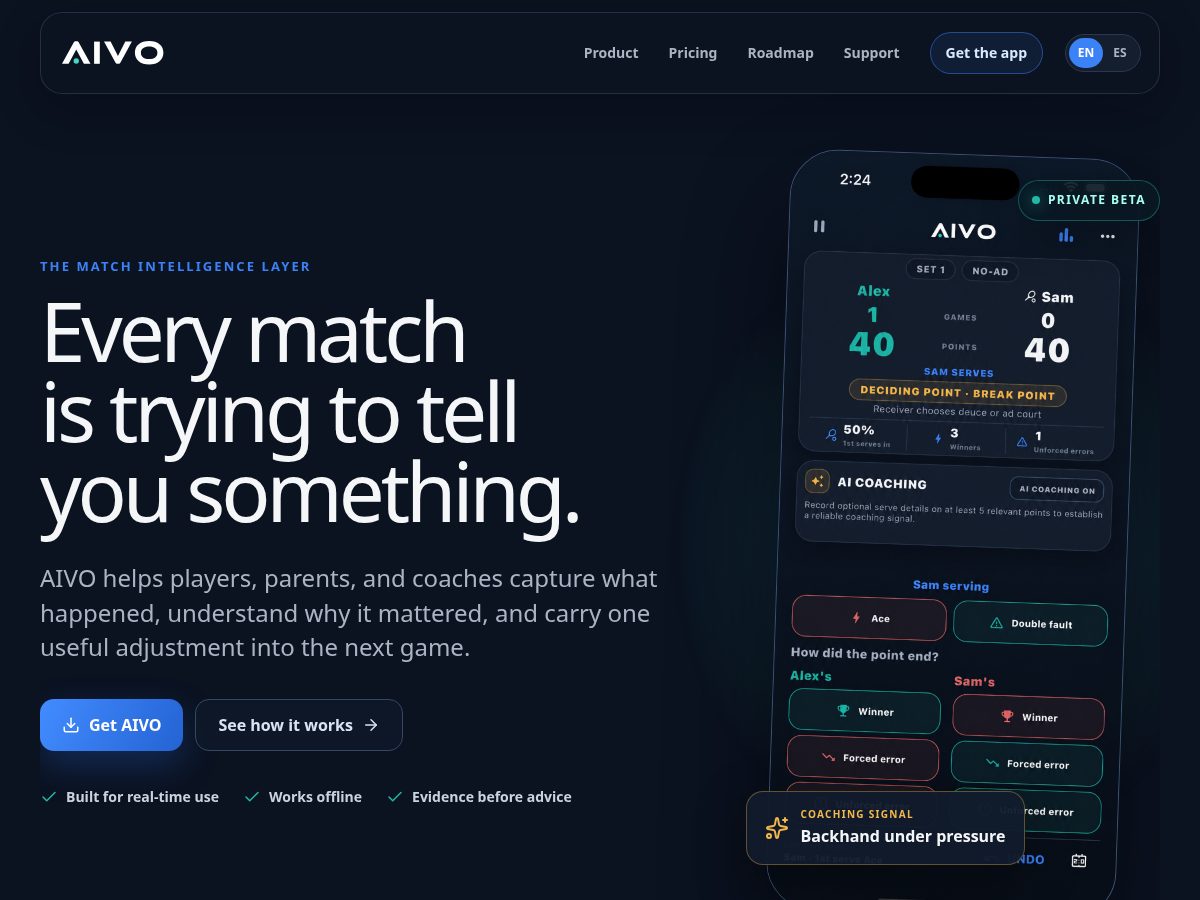 Landing-page snapshot of aivotennis.com