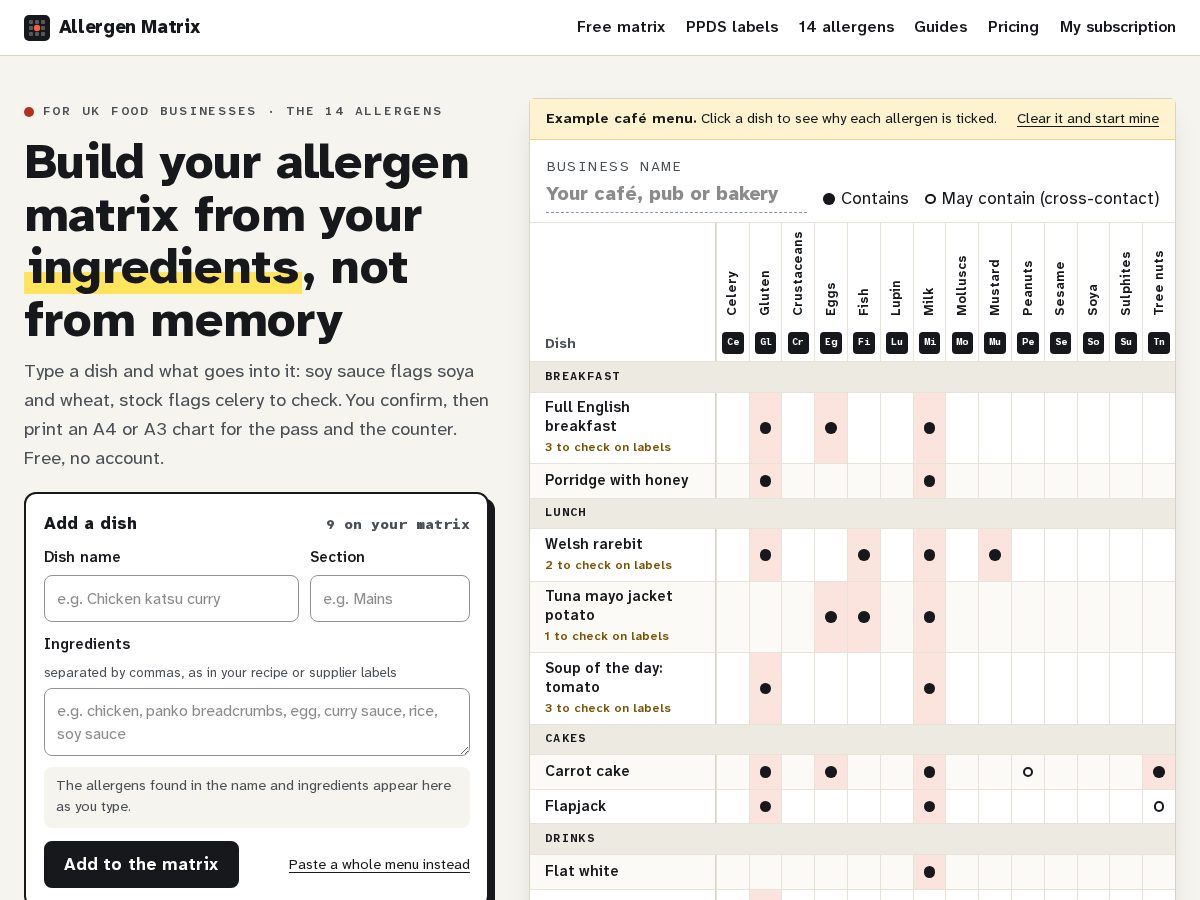 Landing-page snapshot of allergen-matrix.com