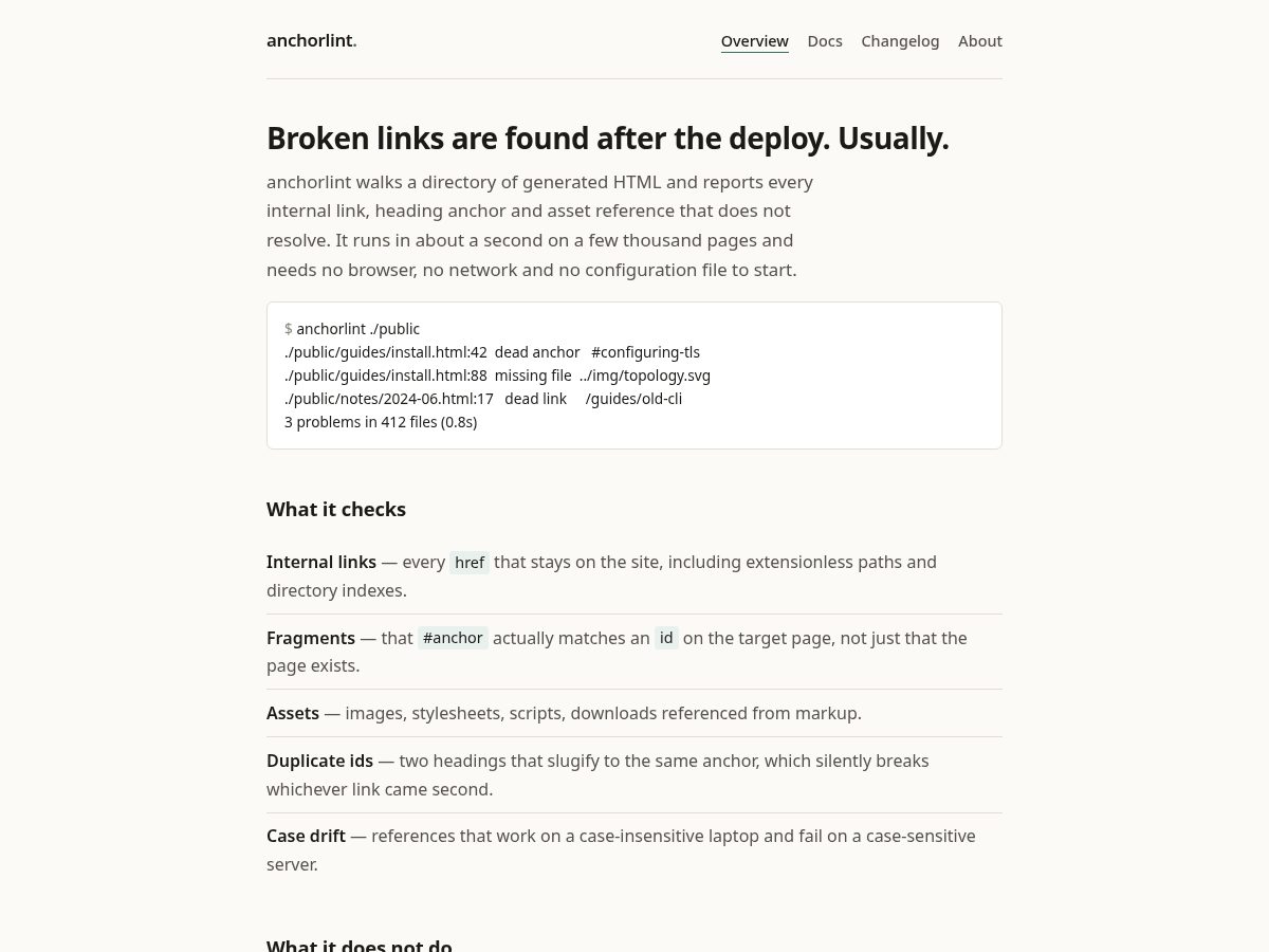 Landing-page snapshot of anchorlint.com