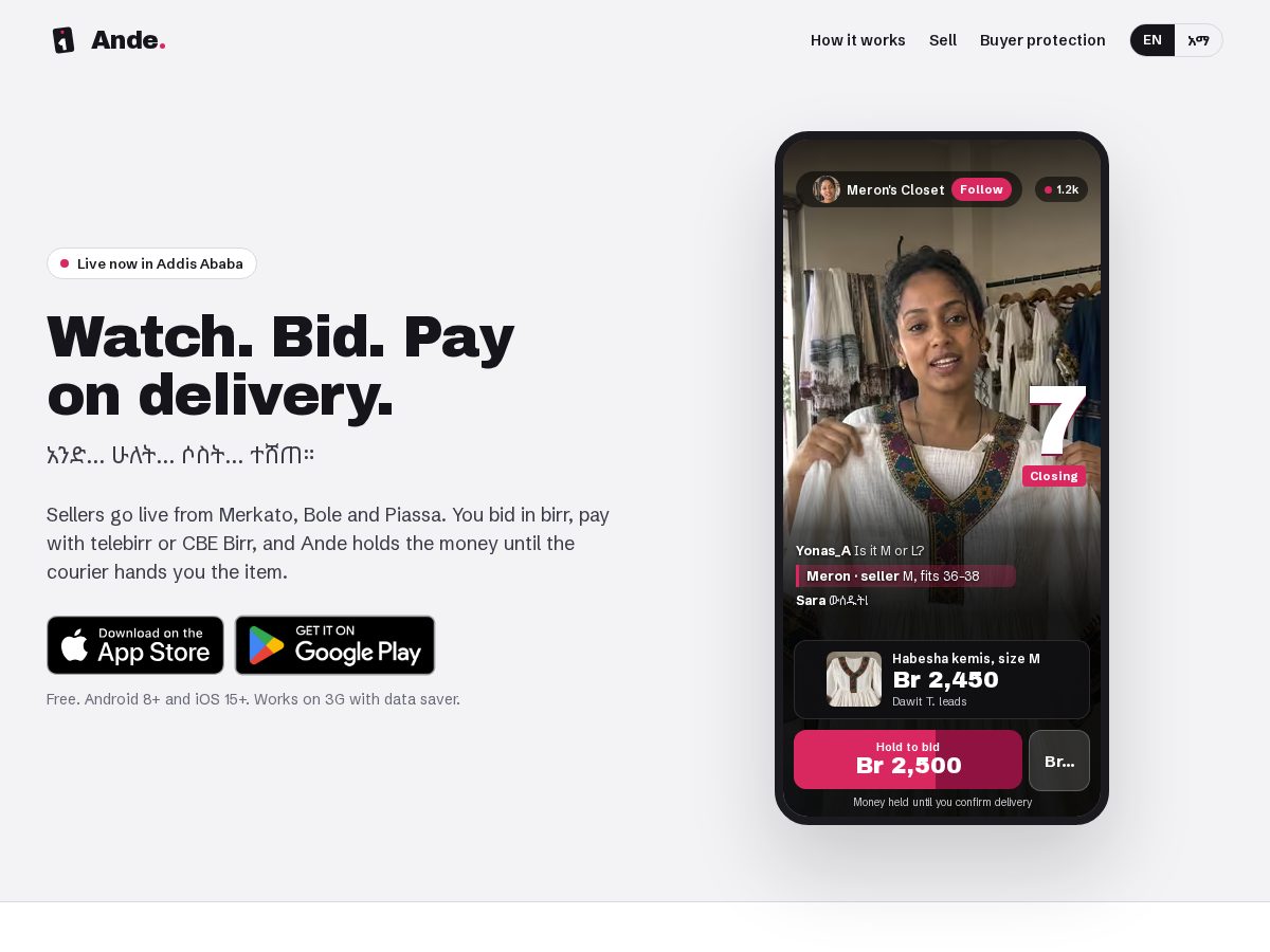 Landing-page snapshot of ande.live