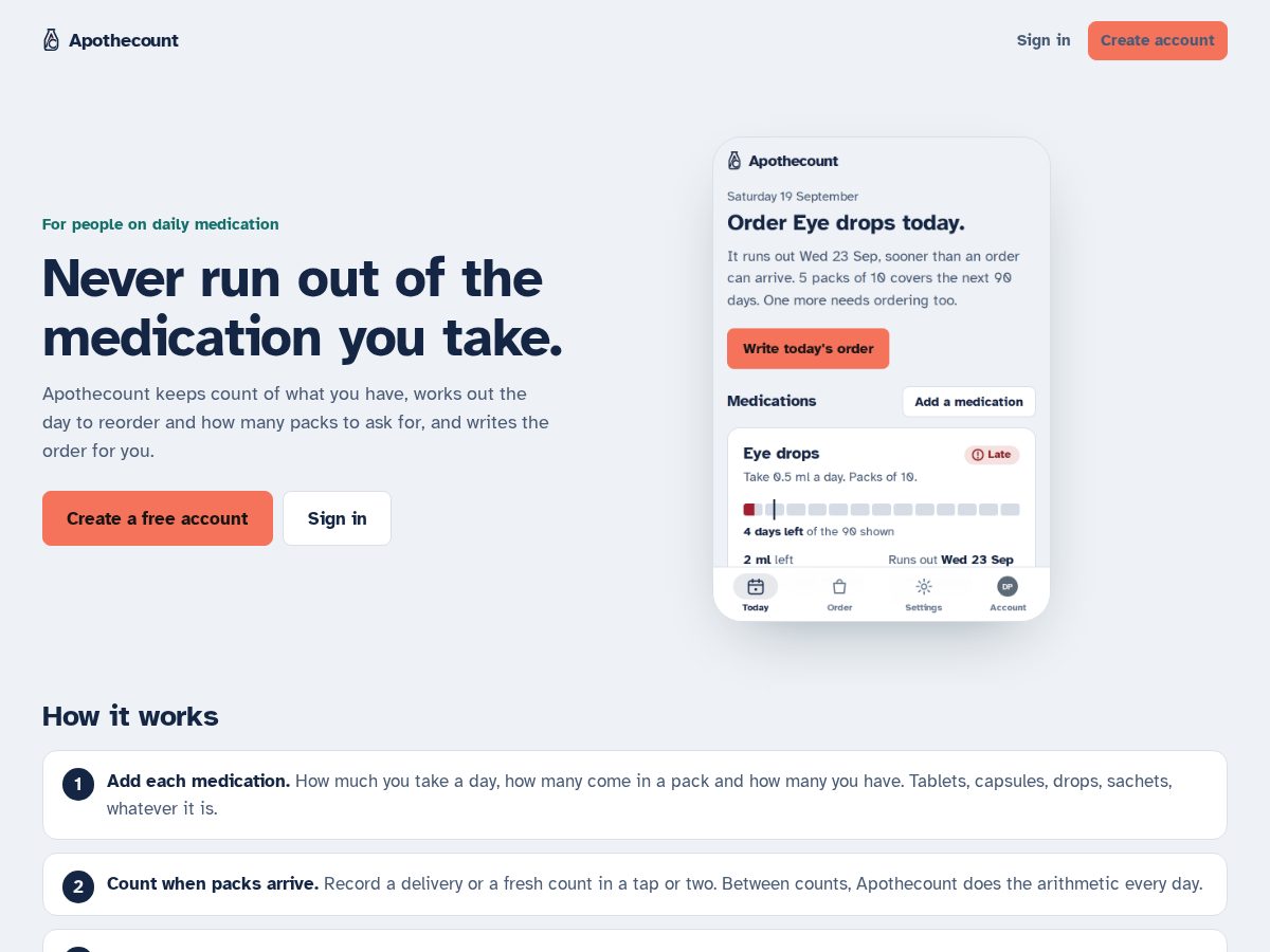 Landing-page snapshot of apothecount.com