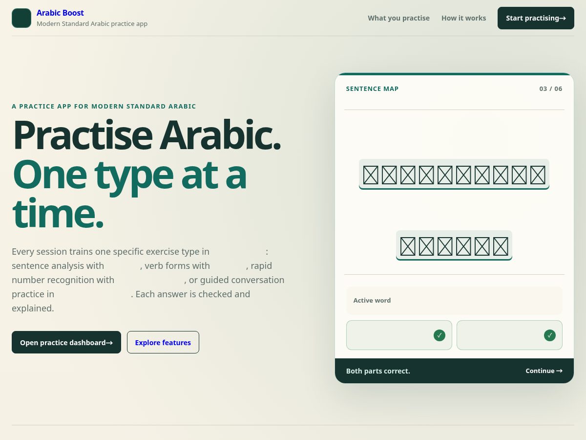 Landing-page snapshot of arabicboost.com