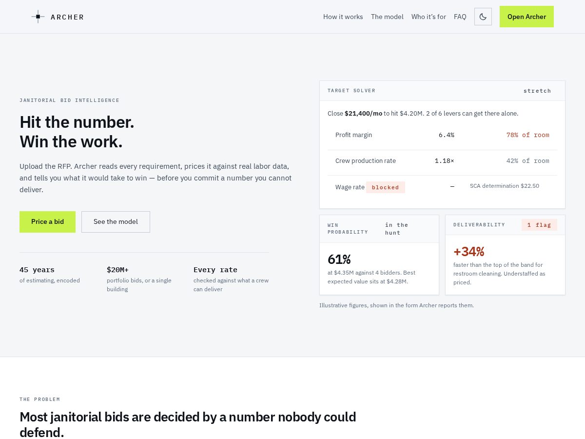 Landing-page snapshot of archerbid.com