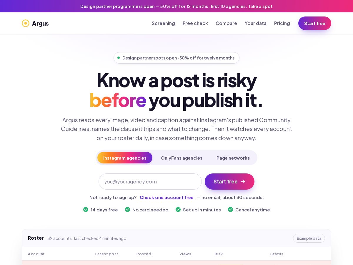Landing-page snapshot of argusroster.online