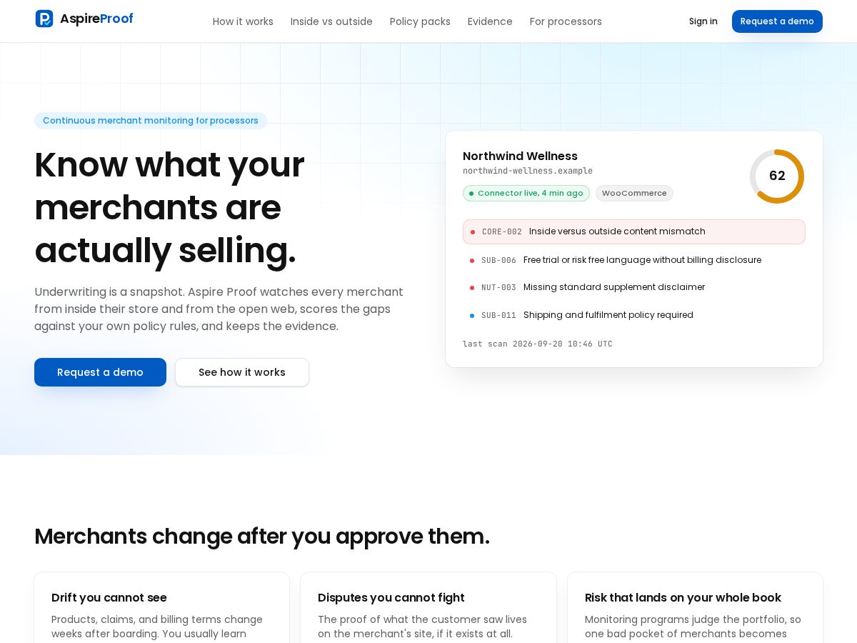 Landing-page snapshot of aspireproof.com