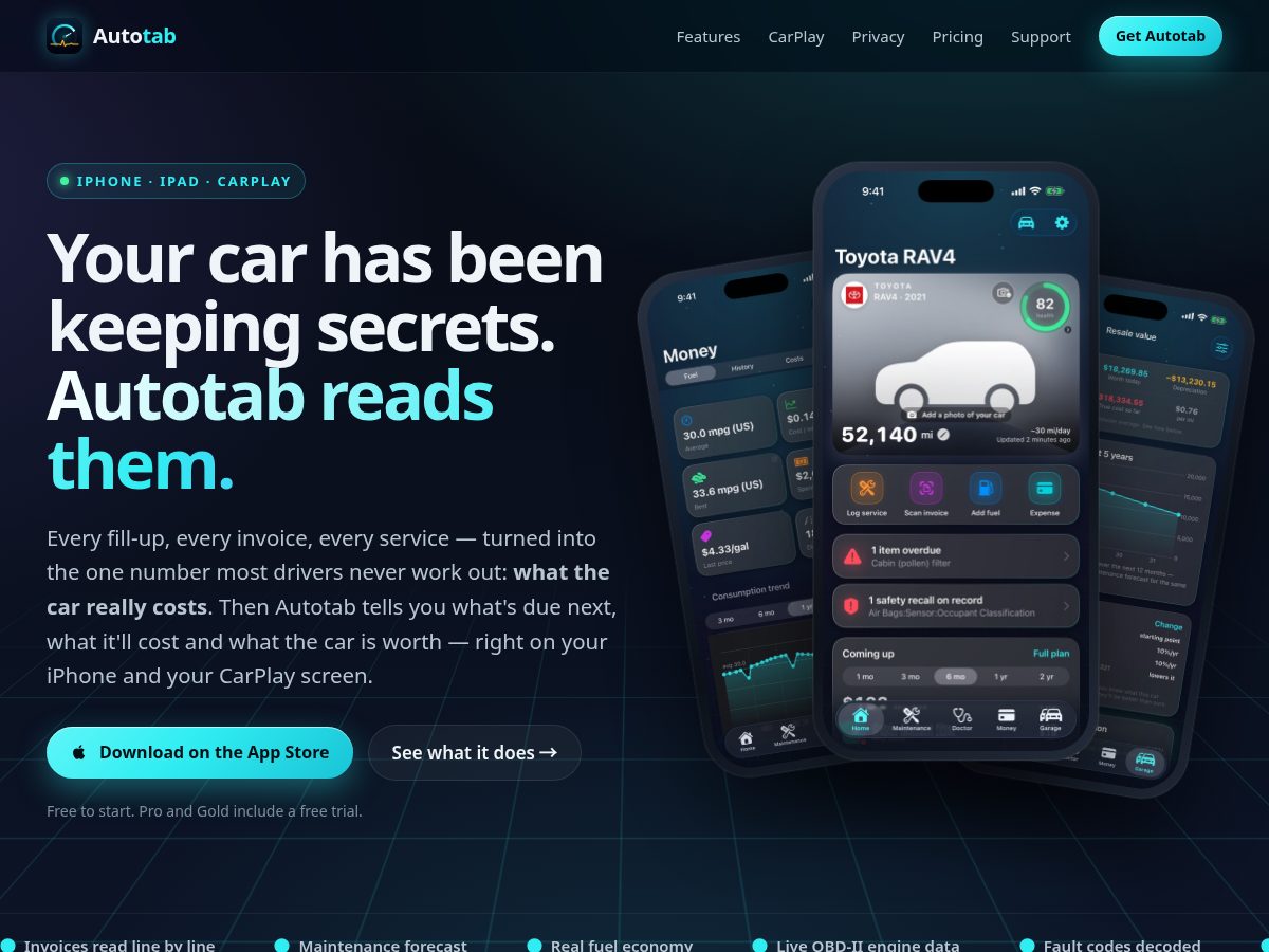 Landing-page snapshot of autotabapp.com