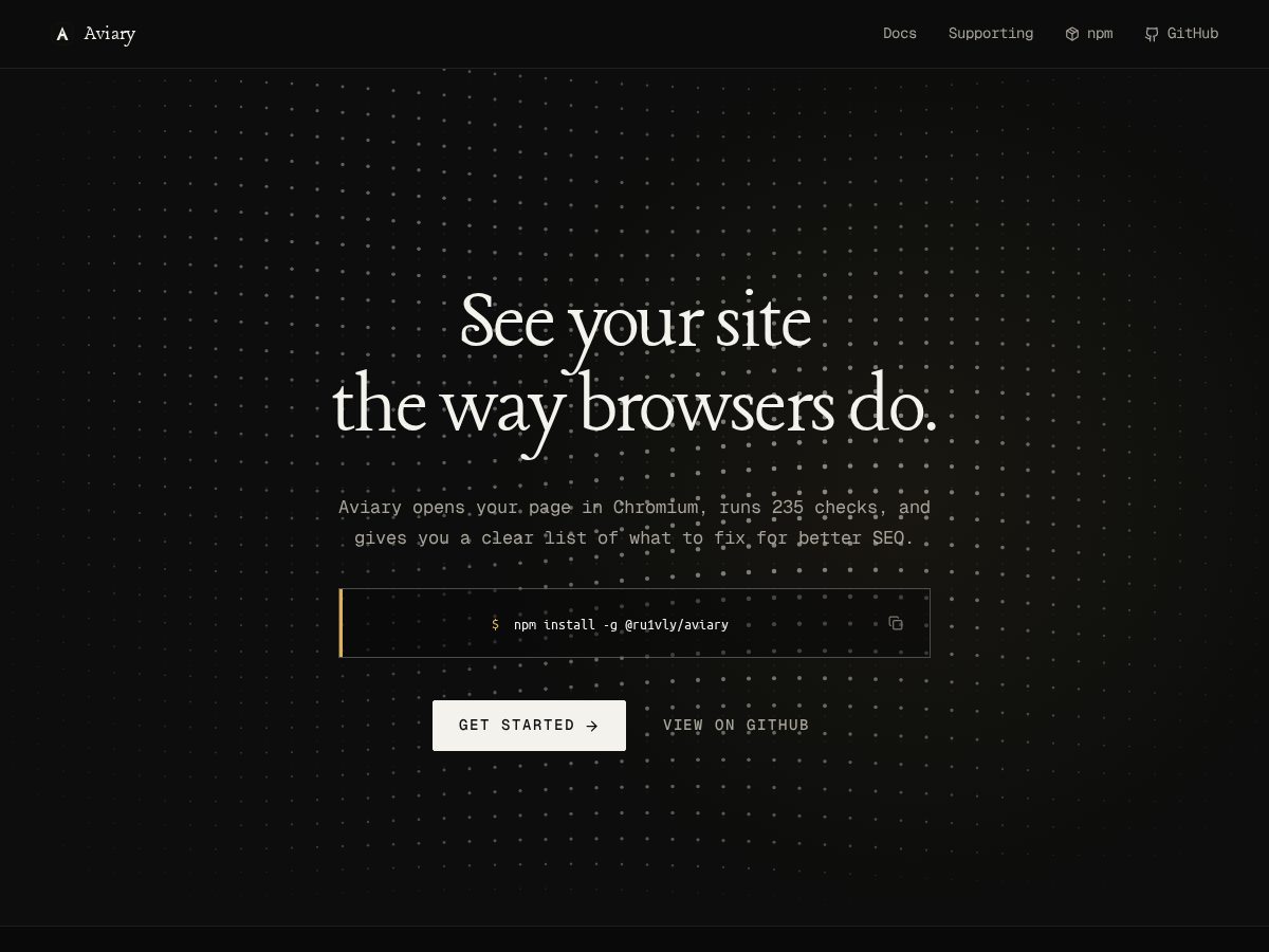 Landing-page snapshot of aviary-rs.com