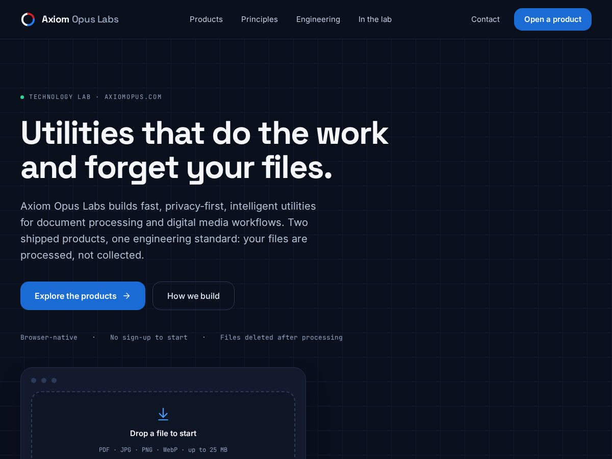 Landing-page snapshot of axiomopus.com