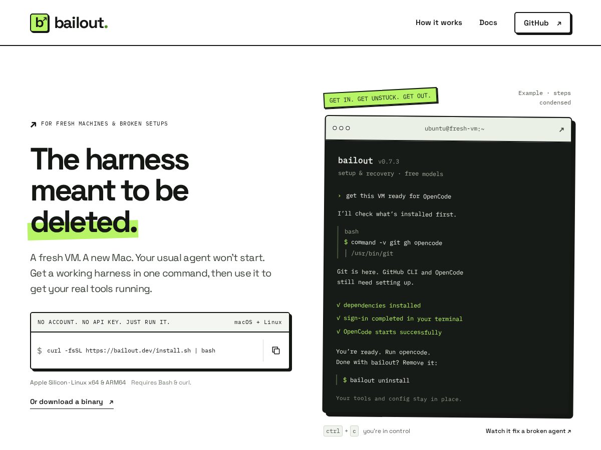 Landing-page snapshot of bailout.dev