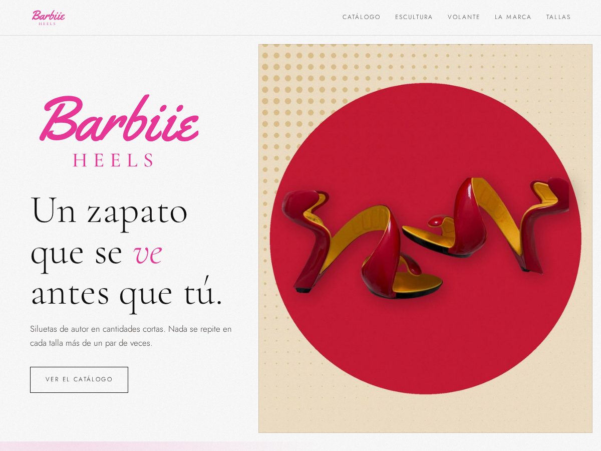 Landing-page snapshot of barbiieheels.com