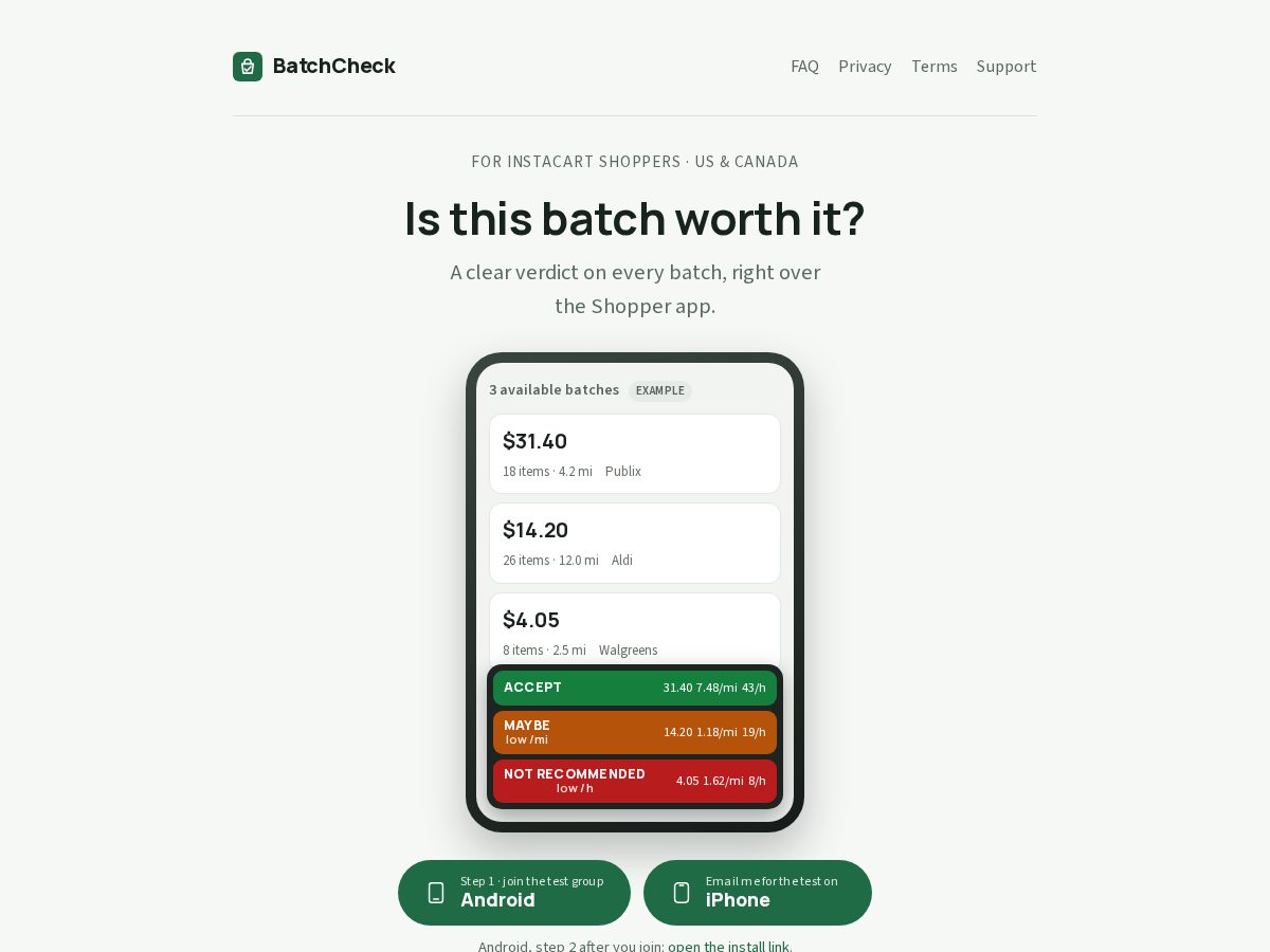 Landing-page snapshot of batchcheck.dev