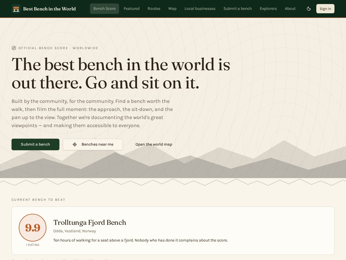 Landing-page snapshot of benchscore.app