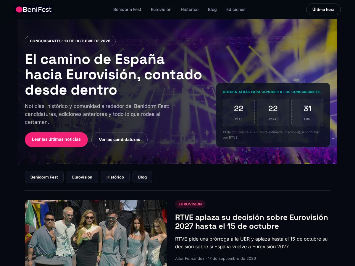 Landing-page snapshot of benifest.news