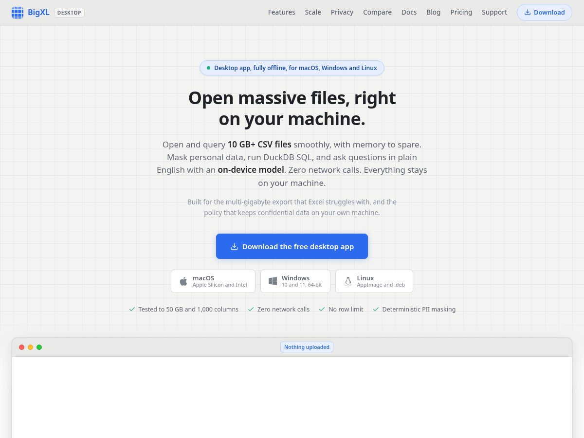 Landing-page snapshot of bigxl.app