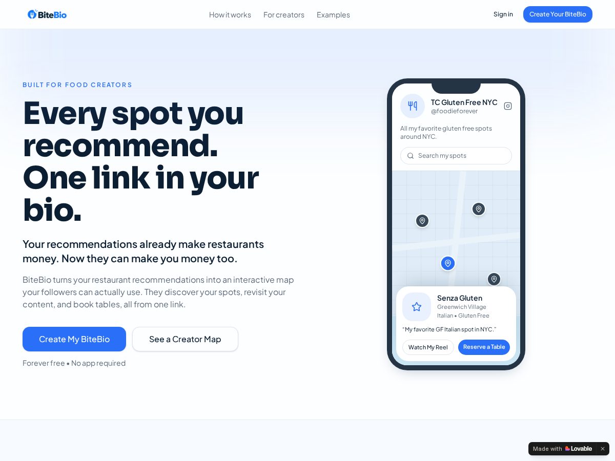 Landing-page snapshot of bitebio.app