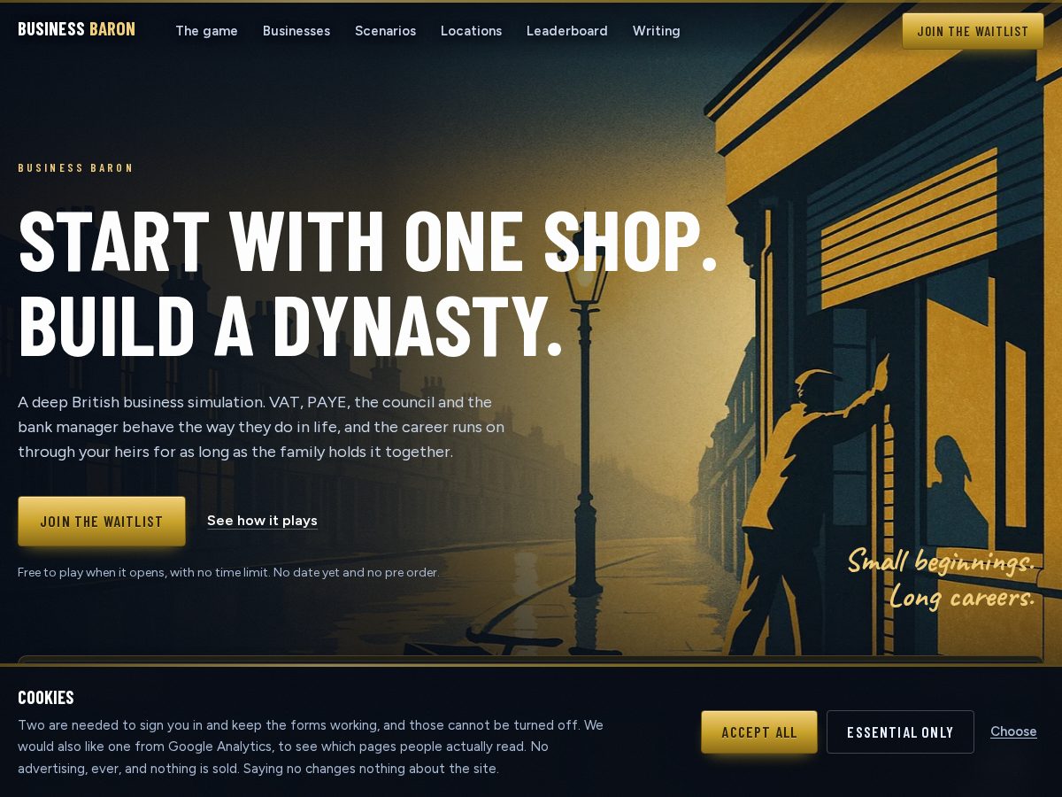 Landing-page snapshot of bizzbaron.com