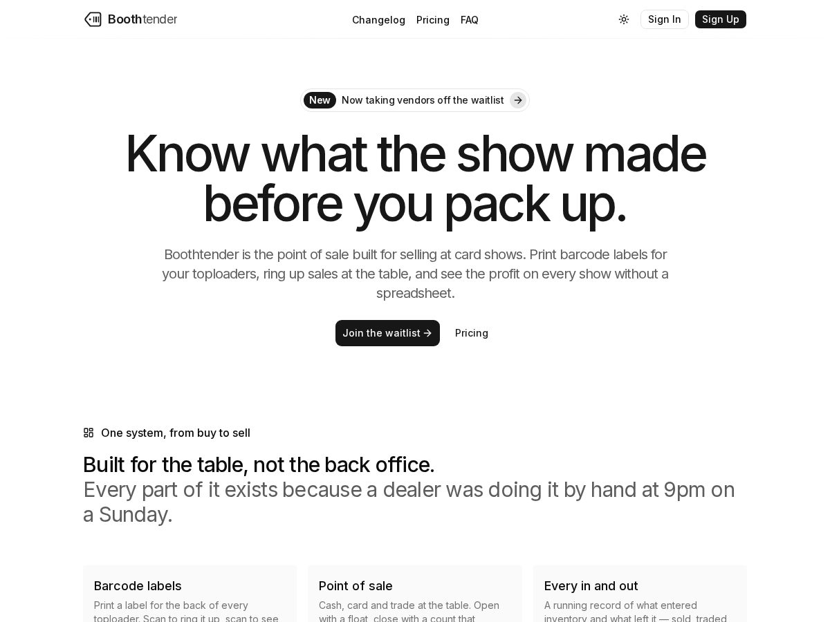 Landing-page snapshot of boothtender.com