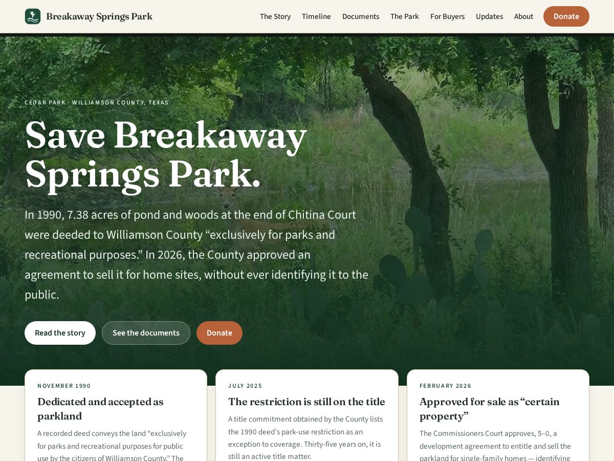 Landing-page snapshot of breakawaysprings.org