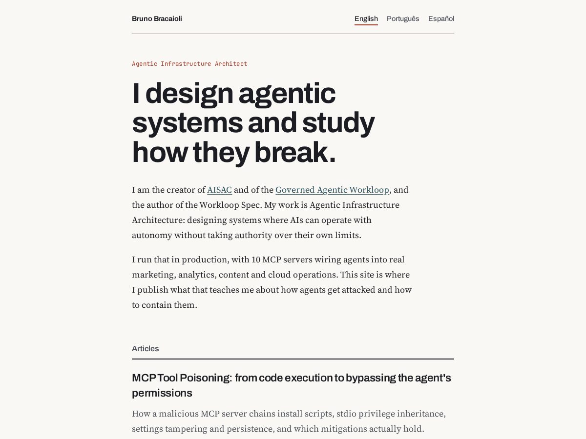 Landing-page snapshot of brunobracaioli.com