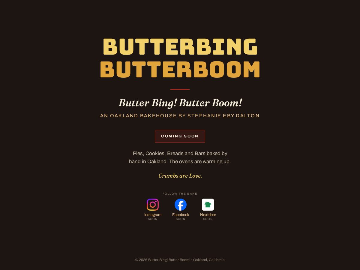 Landing-page snapshot of butterbingbutterboom.com